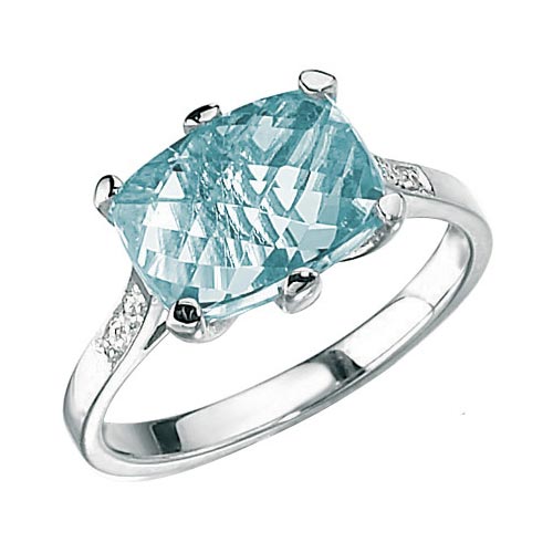 Sky Blue Topaz and Diamond Ring In 9 Carat White Gold By Elements