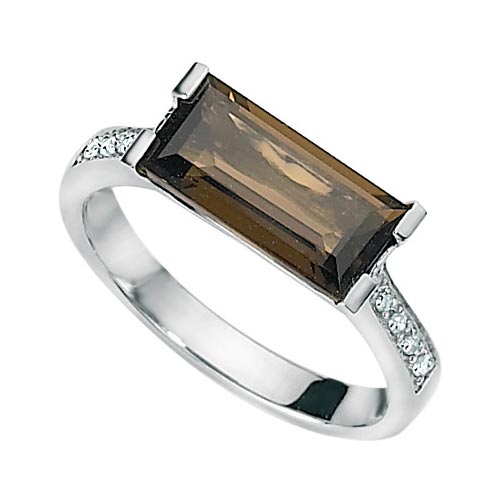 Smokey Quartz and Diamond Ring In 9 Carat White Gold By Elements