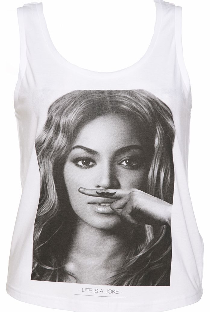 Ladies White Beyonce Moustache Vest from Eleven
