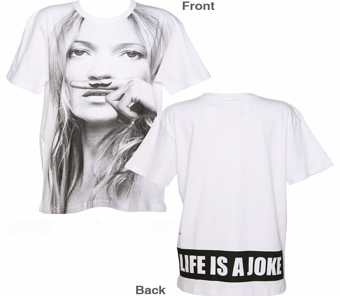 Ladies White Kate Moss Moustache T-Shirt from