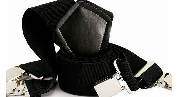 Men / Ladies Plain Work Fashion Trouser Braces Adjustable Suspenders Silver Clip Heavy Duty 35mm Wide (Black)