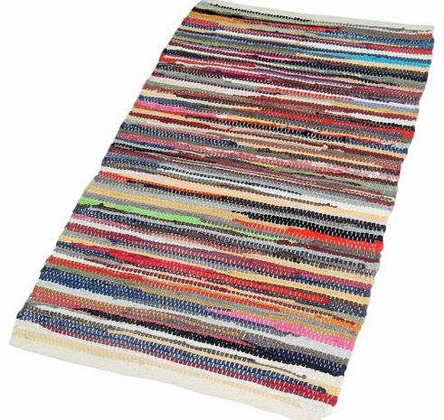 70 x 140 cm 100-Percent Recycled Handmade Multicoloured Cotton Chindi Floor Rug, Multi-Colour