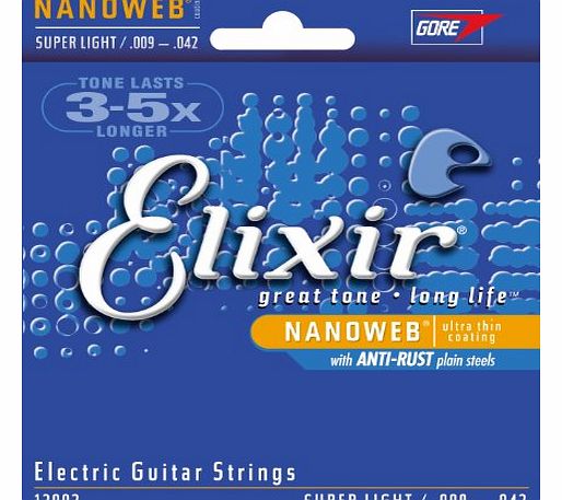 Elixir Electric Guitar Sets Ultra-Thin Nanoweb Coating - Super Light (0.009 - 0.042)