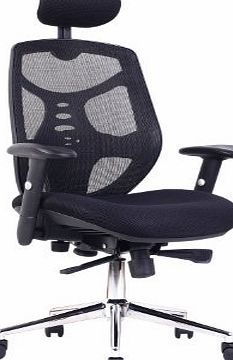 Mesh High Back Executive Armchair with Adjustable Headrest and Chrome Base - Black
