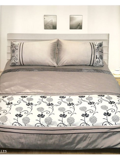 Elizabeth Jane Trellis Flocked Black/Grey Double Duvet Cover