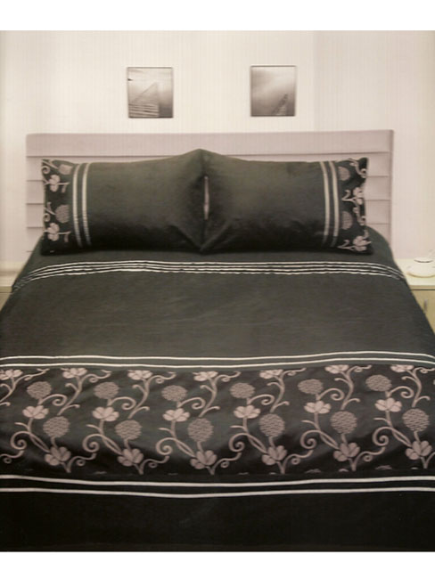 Elizabeth Jane Trellis Flocked Silver/Black Double Duvet Cover