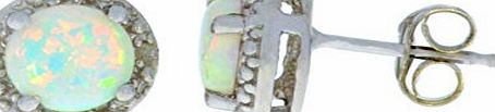 Elizabeth Jewelry Opal amp; Diamond Round Stud Earrings 14Kt White Gold