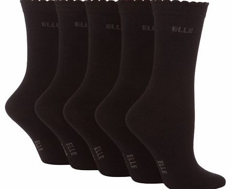Elle Childrens/Kids Girls Plain Socks (Pack of 5) (Shoe Size 12.5-3.5 Age 7-10 Years) (Black)