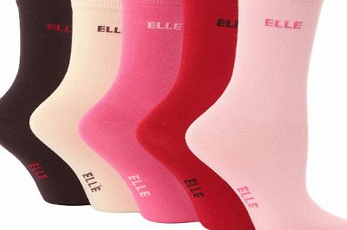 Elle Childrens/Kids Girls Plain Socks (Pack of 5) (Shoe Size 9-12 Age 4-6 Years) (Pink/Red/Black/Cream)