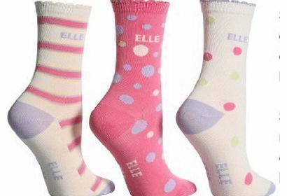 Elle Girls 3 Pack Socks Cream 12.5-3.5 (7-10 Years) YE7