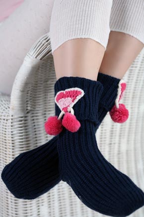 Elle Ladies 1 Pair Elle Crochet Heart Knitted Slipper Socks In 4 Colours Black