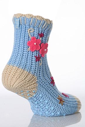 Elle Ladies 1 Pair Elle Homeknit Look Bootie With Embroidery and Nonslip Sole In 3 Colours Sky Blue 4-7