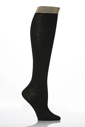 Elle Ladies 1 Pair Elle Lurex Top Knee Highs In 3 Colours Black