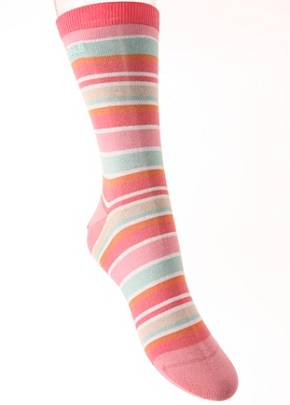 ELLE Ladies 1 Pair Elle Pure Classic Cotton Stripe Trouser Sock Crystal Glow