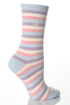 Elle Ladies 1 Pair Elle Striped Angora Socks In 3 Colours Grape
