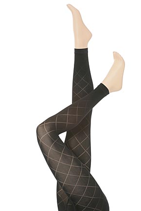 Ladies 1 Pair Elle Tight 40 Denier Diamond Patterned Opaque Footless In 2 Colours Black