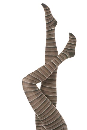 Ladies 1 Pair Elle Tights - Cotton Striped In 2 Colours Grey