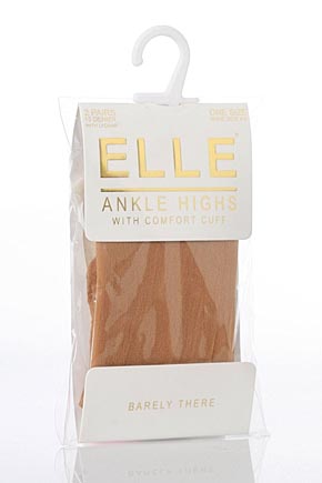 Elle Ladies 2 Pair Elle 15 Denier Ankle Highs With Comfort Cuff In 9 Colours Barely There