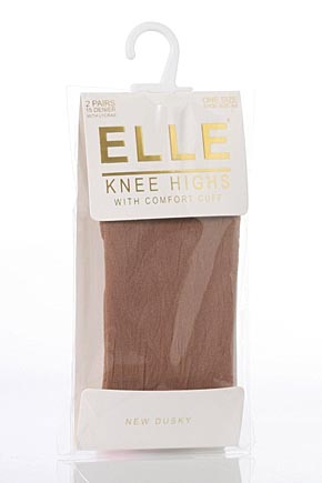 Elle Ladies 2 Pair Elle 15 Denier Knee Highs With Comfort Cuff In 9 Colours Barely Black
