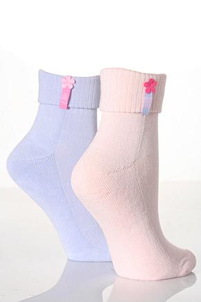 Ladies 2 Pair Elle Bamboo Ankle Socks With Cushion Sole In 2 Colours Blue / Pink