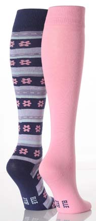 Elle Ladies 2 Pair Elle Daisy Pattern And Plain Knee Highs In 4 Colours Chocolate Mix