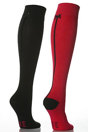 Ladies 2 Pair Elle Knee High Socks With Back Seam and Bow In 4 Colours Pink