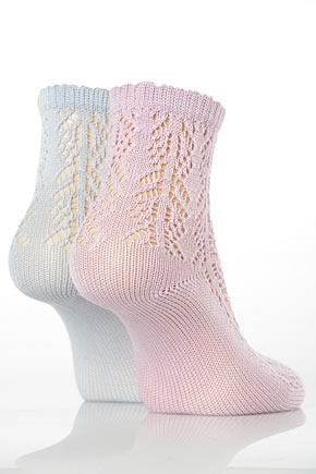 Ladies 2 Pair Elle Mercerised Cotton Lacy Anklet In 3 Colours Eggplant and Light Purple