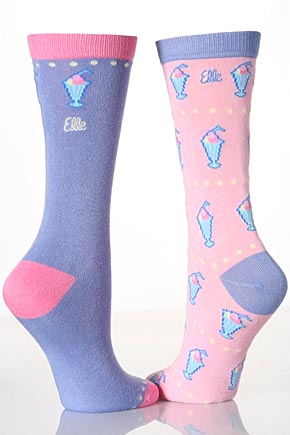 Elle Ladies 2 Pair Elle Patterned Bamboo Socks In 3 Designs Cup Cake