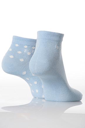 Ladies 2 Pair Elle Plain and Polka Dot Bamboo Trainer Liners In 2 Colours Bright Blue