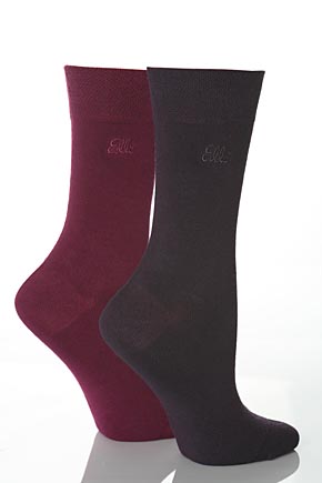 Ladies 2 Pair Elle Plain Bamboo Fibre Sock In 10 Colours Purple