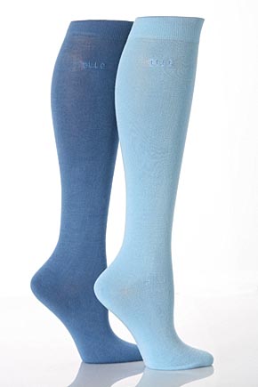 Ladies 2 Pair Elle Plain Bamboo Knee Highs In 5 Colours Cocoa
