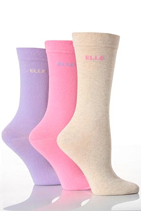 Elle Ladies 3 Pair Elle Cotton Plain Sock With Gentle Grip In 6 Colours Baby Pink