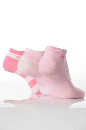 Ladies 3 Pair Elle Cotton Trainer Liners 2 Striped and 1 Plain In 3 Colours Pinks