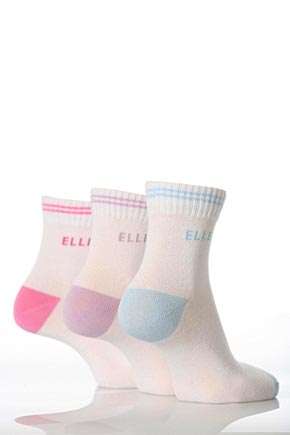 Elle Ladies 3 Pair Elle Non-Cushioned Cotton Ankle Sport Socks In 2 Colours Pink / Blue / Mint