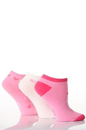 Elle Ladies 3 Pair Elle Patterned Cotton Trainer Liners In 4 Colours Cherry Pink