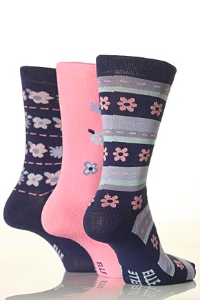 Elle Ladies 3 Pair Elle Patterned Socks In 4 Colours Coral Mix