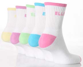 Elle Ladies 5 Pair Elle Rib Ankle Sport Socks With Cushioned Foot In 3 Colours White Bright