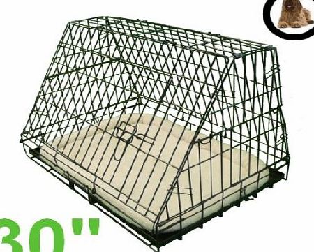 Ellie-Bo Deluxe Sloping Puppy Cage Folding Dog Crate with Non-Chew Metal Tray Fleece and Slanted Front for Car, Medium, 30-inch, Black
