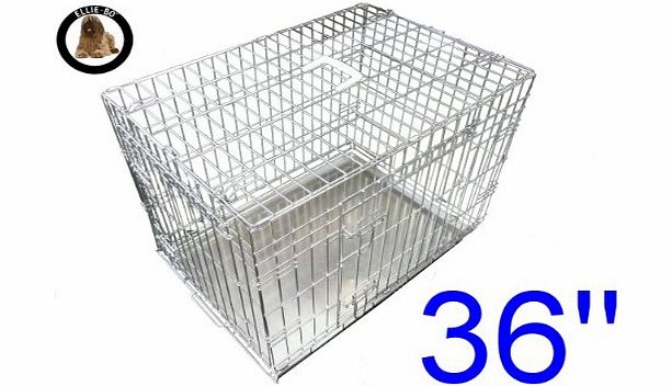 Ellie-Bo Dog Puppy Cage Folding 2 Door Crate with Non-Chew Metal Tray Large 36-inch Silver