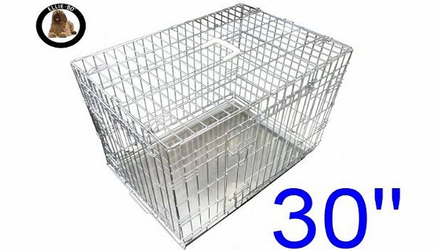 Ellie-Bo Dog Puppy Cage Folding 2 Door Crate with Non-Chew Metal Tray Medium 30-inch Black