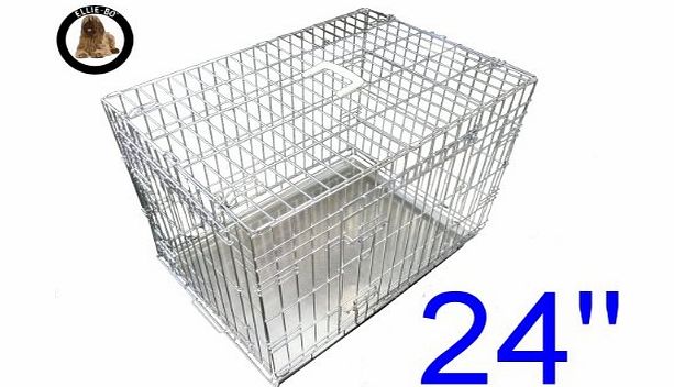 Ellie-Bo Dog Puppy Cage Folding 2 Door Crate with Non-Chew Metal Tray Small 24-inch Silver