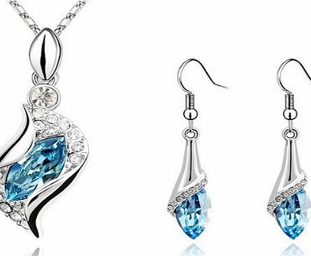 Eloquence - Relevant - Ladies Aquamarine Platinum Crystal Necklace amp; Earrings Set