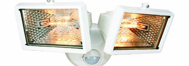  ES120/2 120 Watt Metal Twin Halogen Floodlights/ Wall/ Corner Mount with Motion Detector, White
