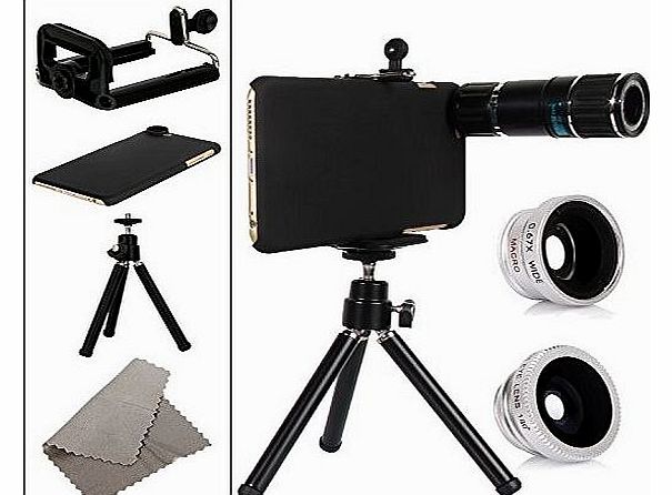 iPhone 6 PLUS, iPhone 6 Plus Camera Lens Kit includes 12x Telephoto Lens / 3 Quick-Connect Lens Solution FISHEYE LENS / MACRO LENS / WIDE ANGLE LENS with 1 Universal Holder / 1 Mini Tripod / 1 Protect