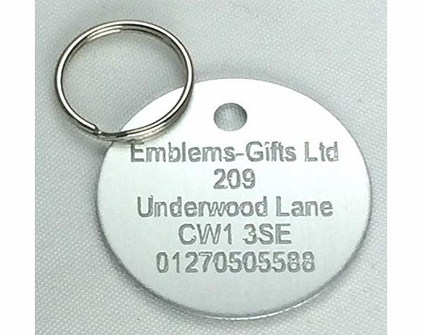 Emblems-Gifts 30mm SILVER PET DOG TAGS ENGRAVED WITH NAME amp; PHONE NUMBER