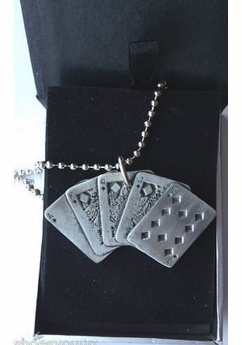 Royal Flush Poker Cards Hand Made in UK Pewter Pendant Gift Boxed