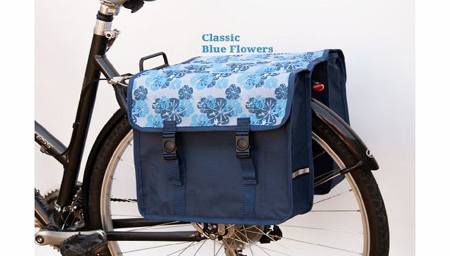 EMKcycles Ladies Fashion Double Pannier Bags Bicycle Cycle Bike (Blue Flowers, Classic)