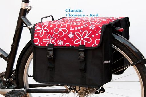 Ladies Fashion Double Pannier Bags Bicycle Cycle Bike (Flowers@Red, Classic)