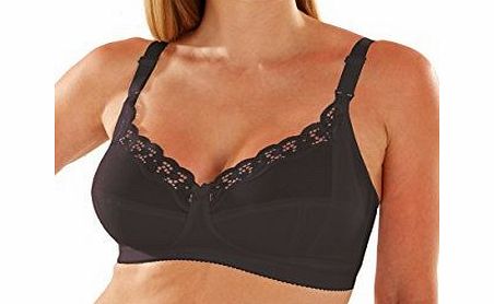 Emma Jane Lace Trim Nursing Bra-Black-34G