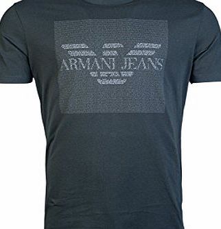Emporio Armani Armani Jeans Mens T-Shirt Charcoal Text Block Logo Tee Charcoal L